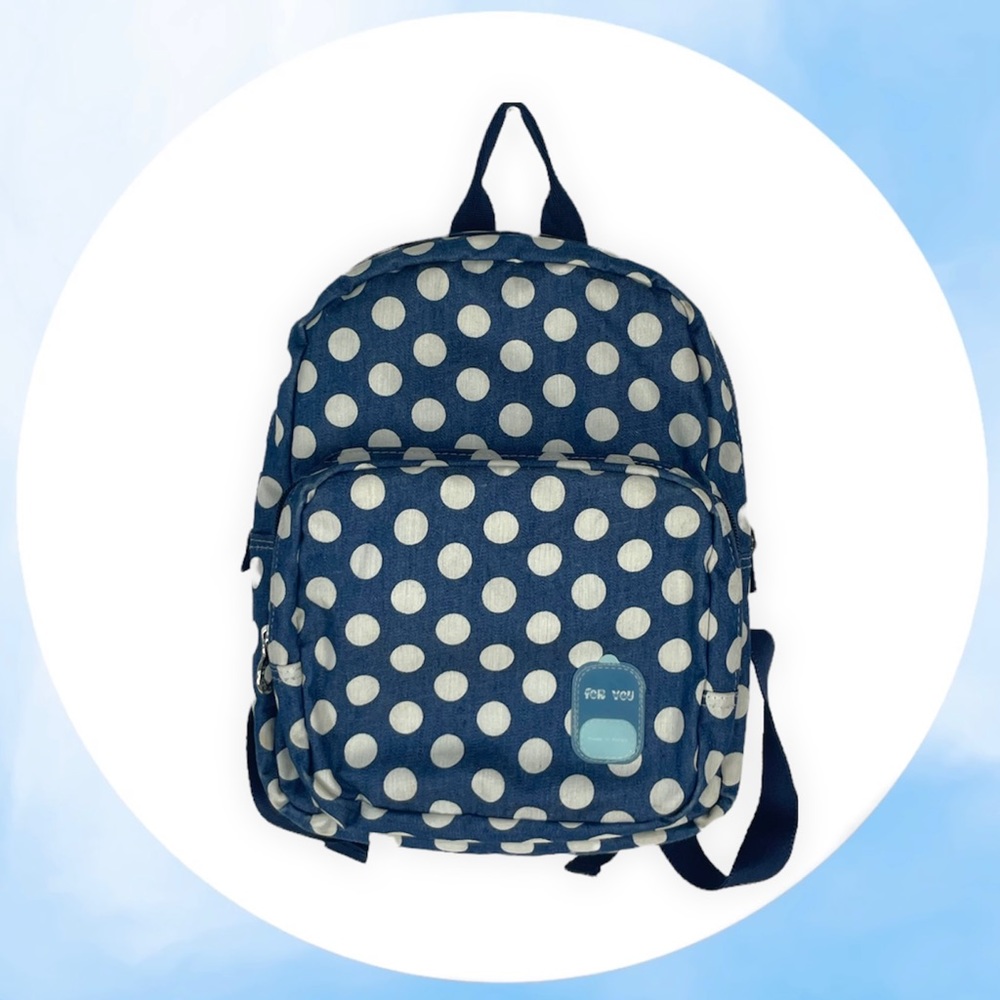Polka Dot Padded Toddler Backpack Chest Buckle Blue White